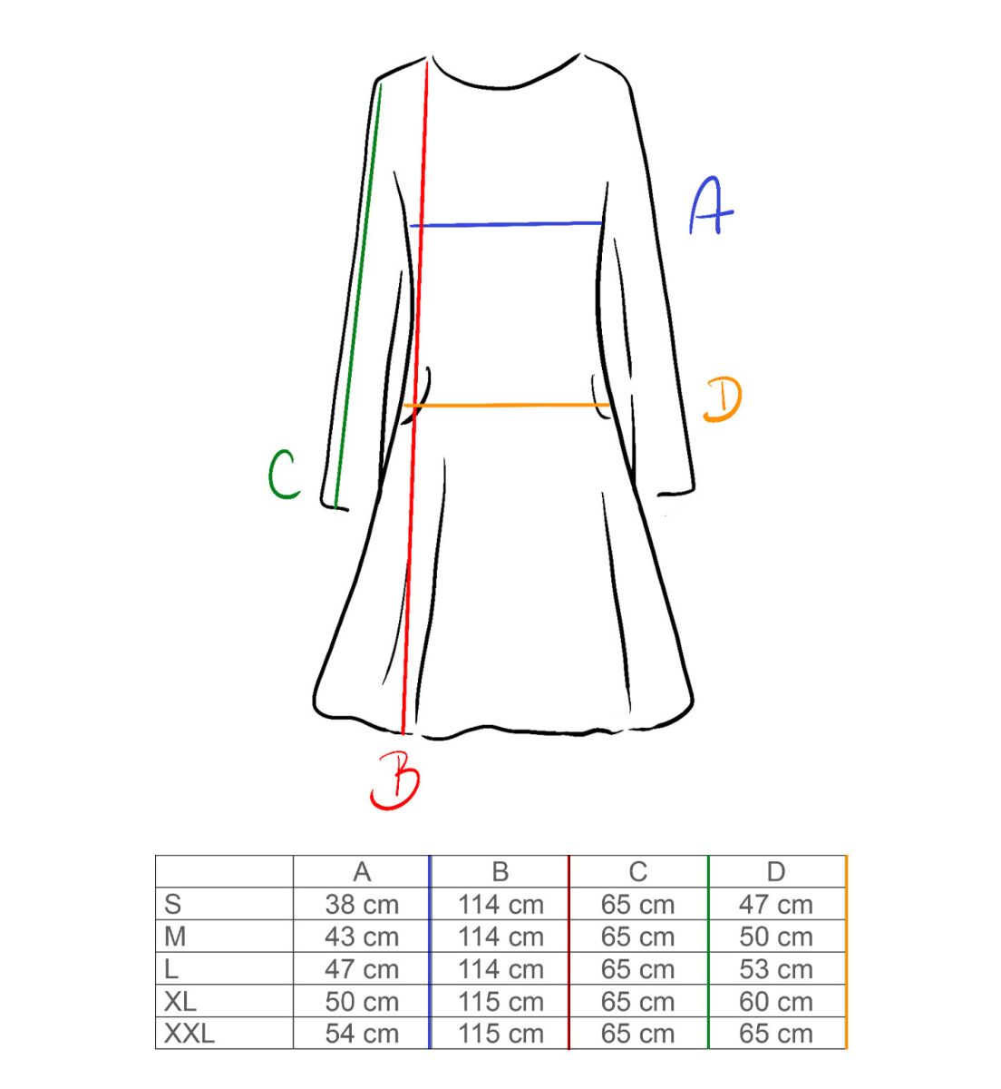 Größentabelle Jacquard Kleid